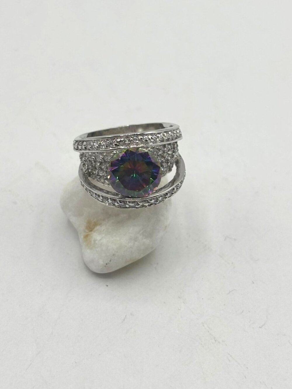 925 Silver Rainbow Ring With CZ Accents 5